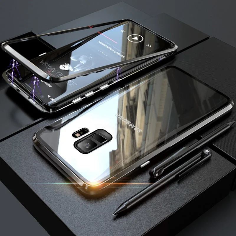 Double Sided Glass Magnetic Metal Case For Samsung Galaxy S9