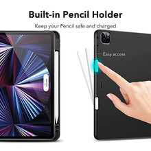 Load image into Gallery viewer, iPad Pro 11 Inch (2022/2021, 4th/3rd Generation), Built-in Pencil Holder, Pencil 2 Support, Flexible Back Cover, Trifold Stand, Auto Sleep/Wake, Rebound Series, Black
